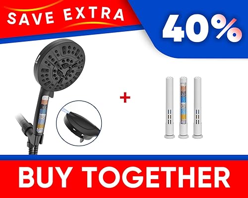 Cabezal de ducha de mano negro y paquete de 3 filtros de repuesto