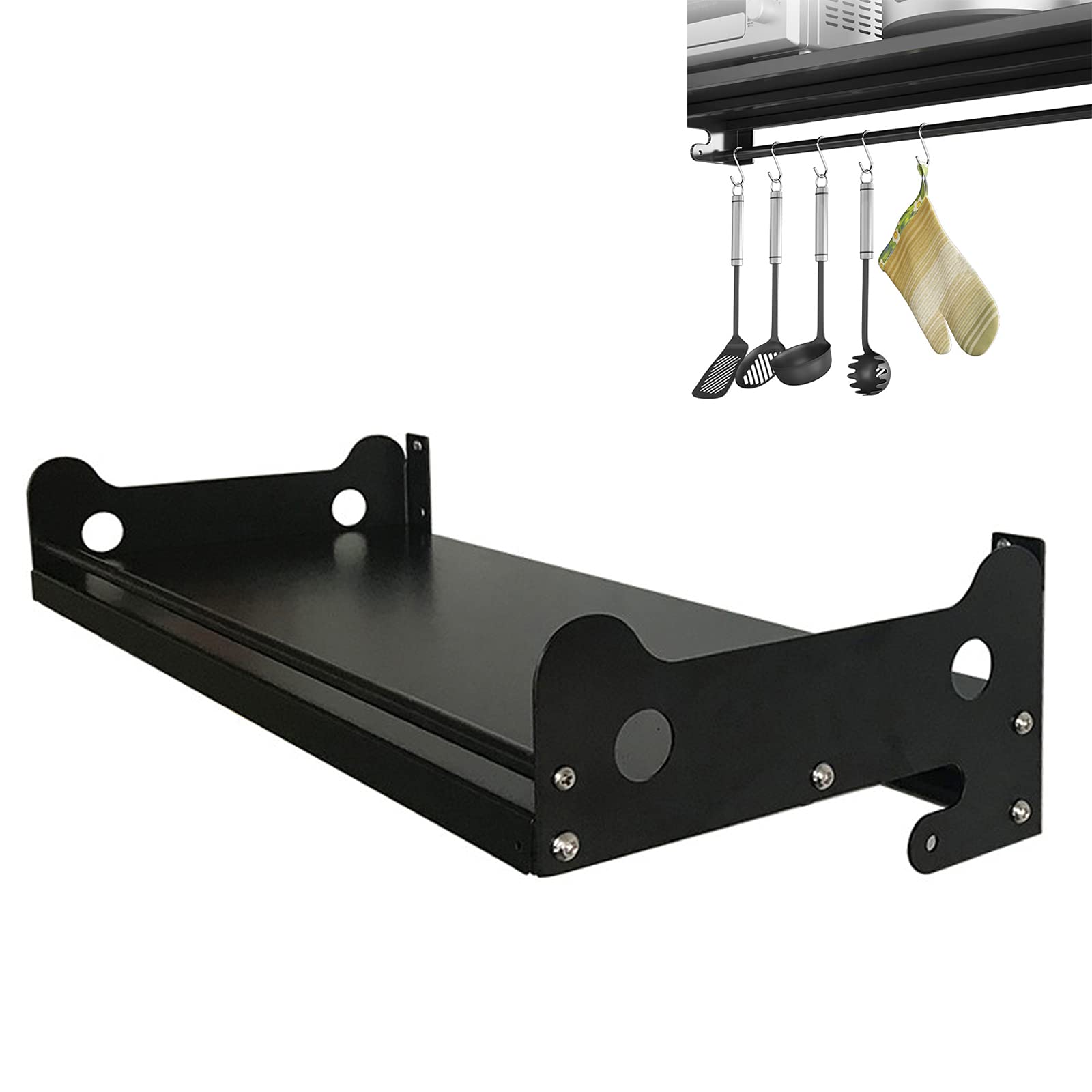 Support de rangement pour micro-ondes et pots à épices dans une cuisine rangée