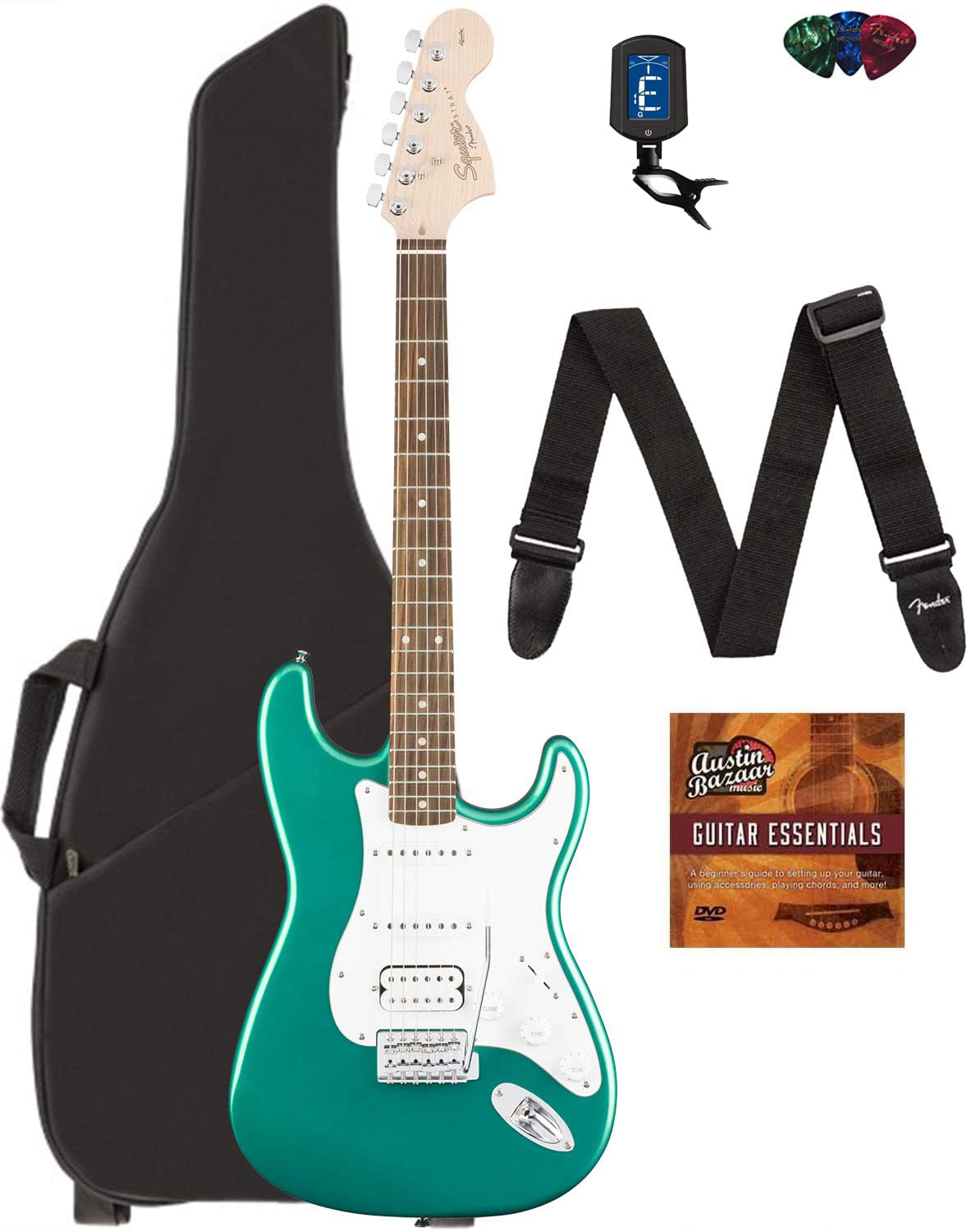 Fender Squier Affinity Stratocaster HSS Guitar - Race Green Bundle 