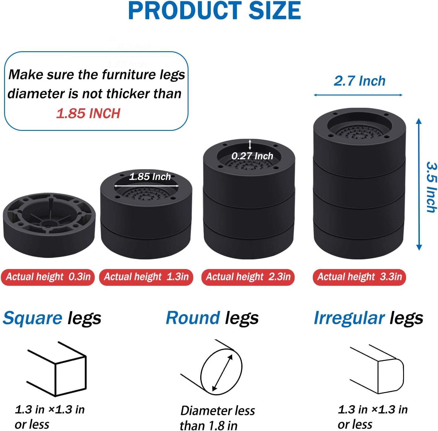 Elevadores de muebles resistentes de 2,5 cm, elevan las patas de cama, silla, mesa y escritorio para estabilidad y ahorro de espacio, elevadores de cama perfectos para uso doméstico