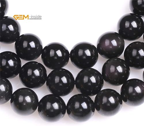 Miniatura 4 de GEM-Inside Cuentas sueltas de gema natural de Obsidiano Negro de 12mm, cuentas redondas de energía para hacer joyas 15"