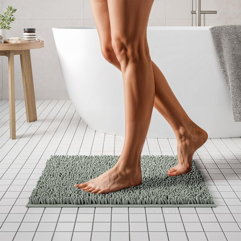 Tapete de baño de felpilla suave, tapete de microfibra absorbente, lavable a máquina, antideslizante y secado rápido, para baño, ducha, habitación o