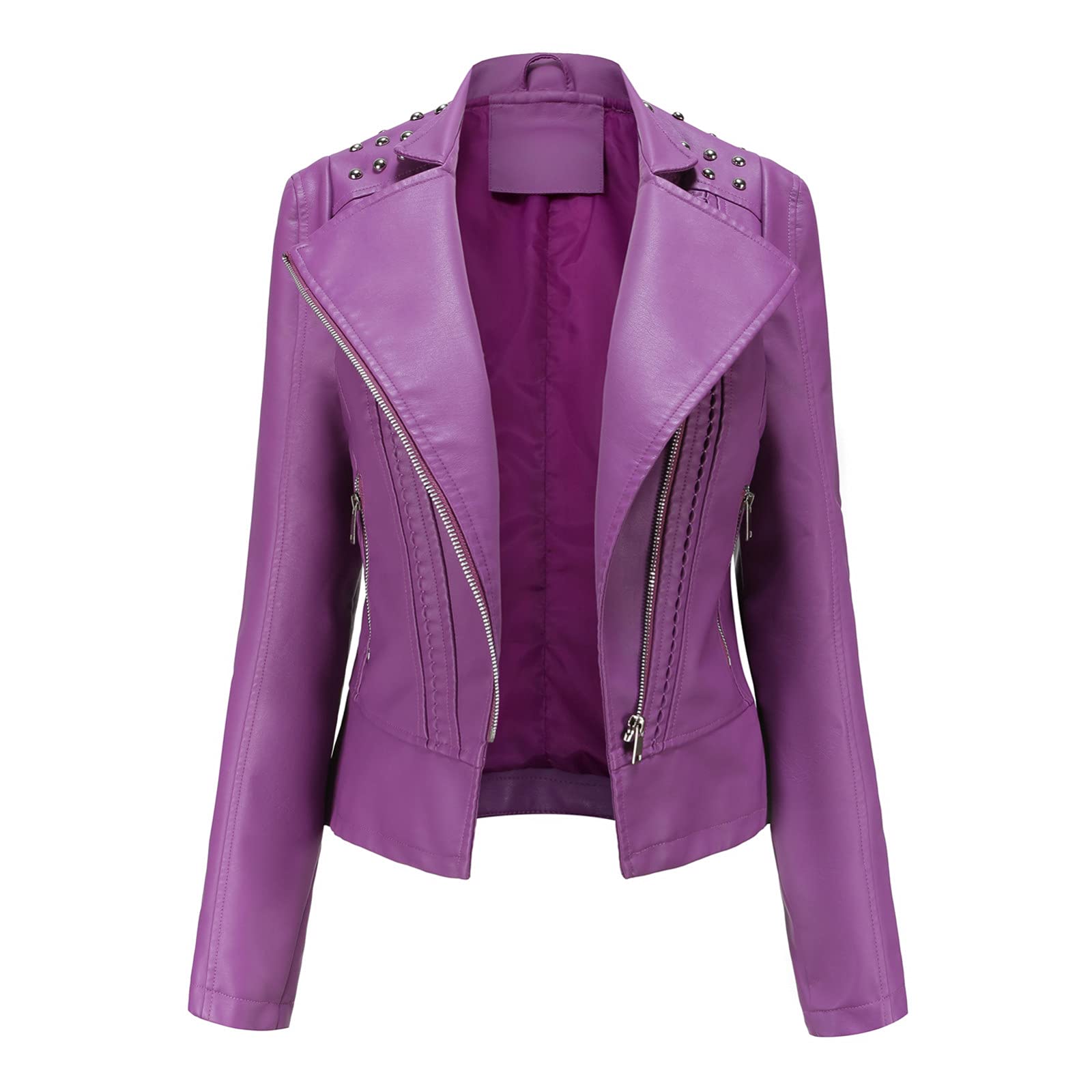 Veste en cuir synthétique violette XXL courte et légère à fermeture éclair