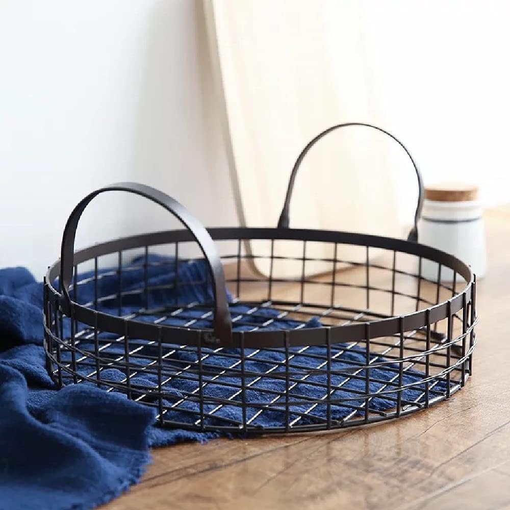 Wrought Iron Black Bread Basket Fruit Storage Basket Hollow Tabletop Storage Storage Basket
