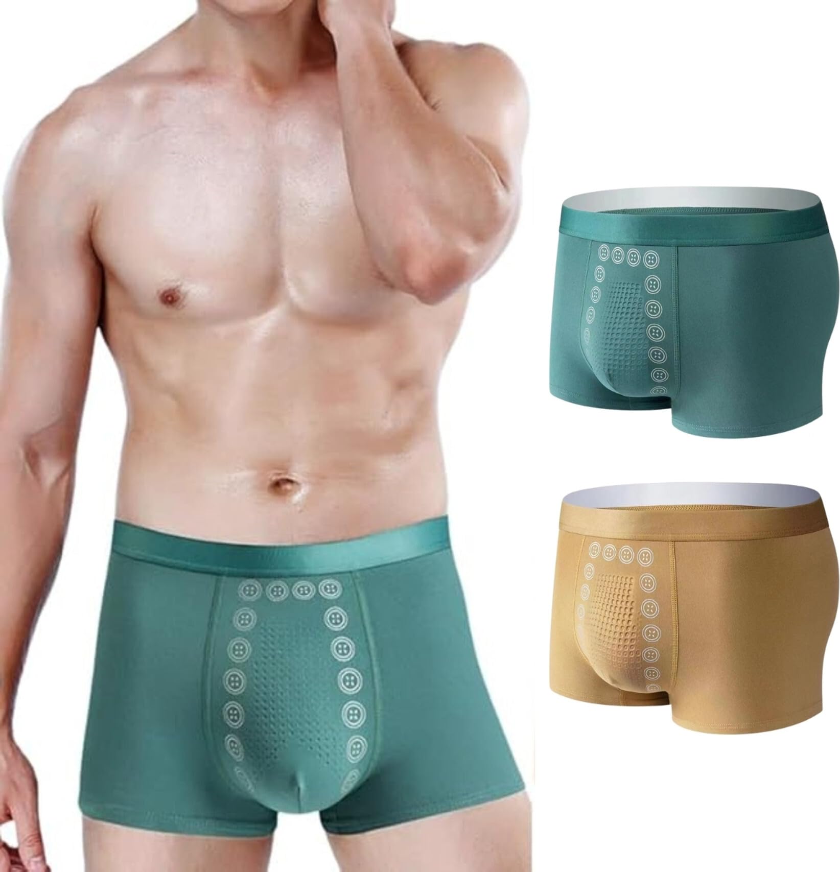 Men's Mid-Rise Magnetic Boxer Briefs |Energetic Massage Dots Underwear (Pack 2, Random Colors, 2XL)