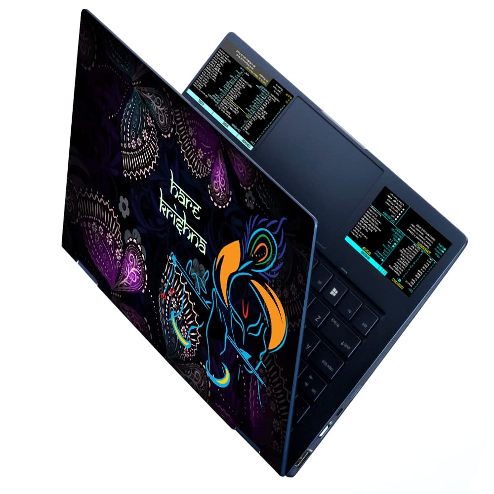 Techfit Laptop Skin, Windows + Word/Excel (for PC/Windows) Quick Reference Guide Keyboard Shortcut Stickers, Training Aid Cheat Sheet, Compatible for Windows Laptop - Hare Krishna Butterfly