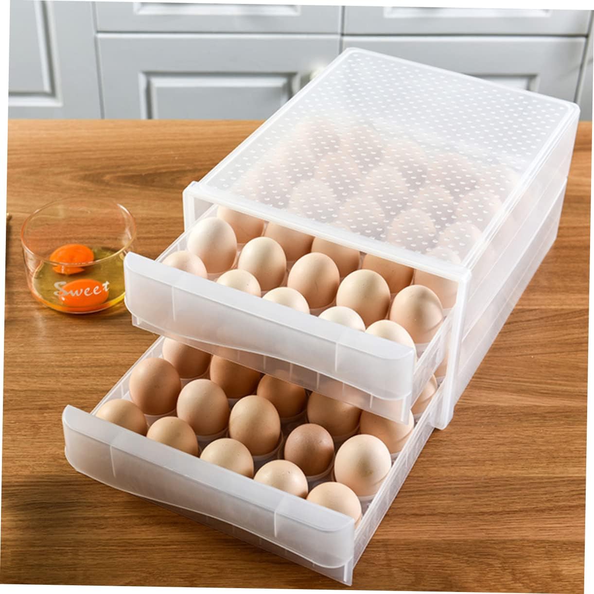 Plastic Egg Storage Box Stackable Refrigerator Organizer Dual-Layer Egg Holder Basket for Home Use