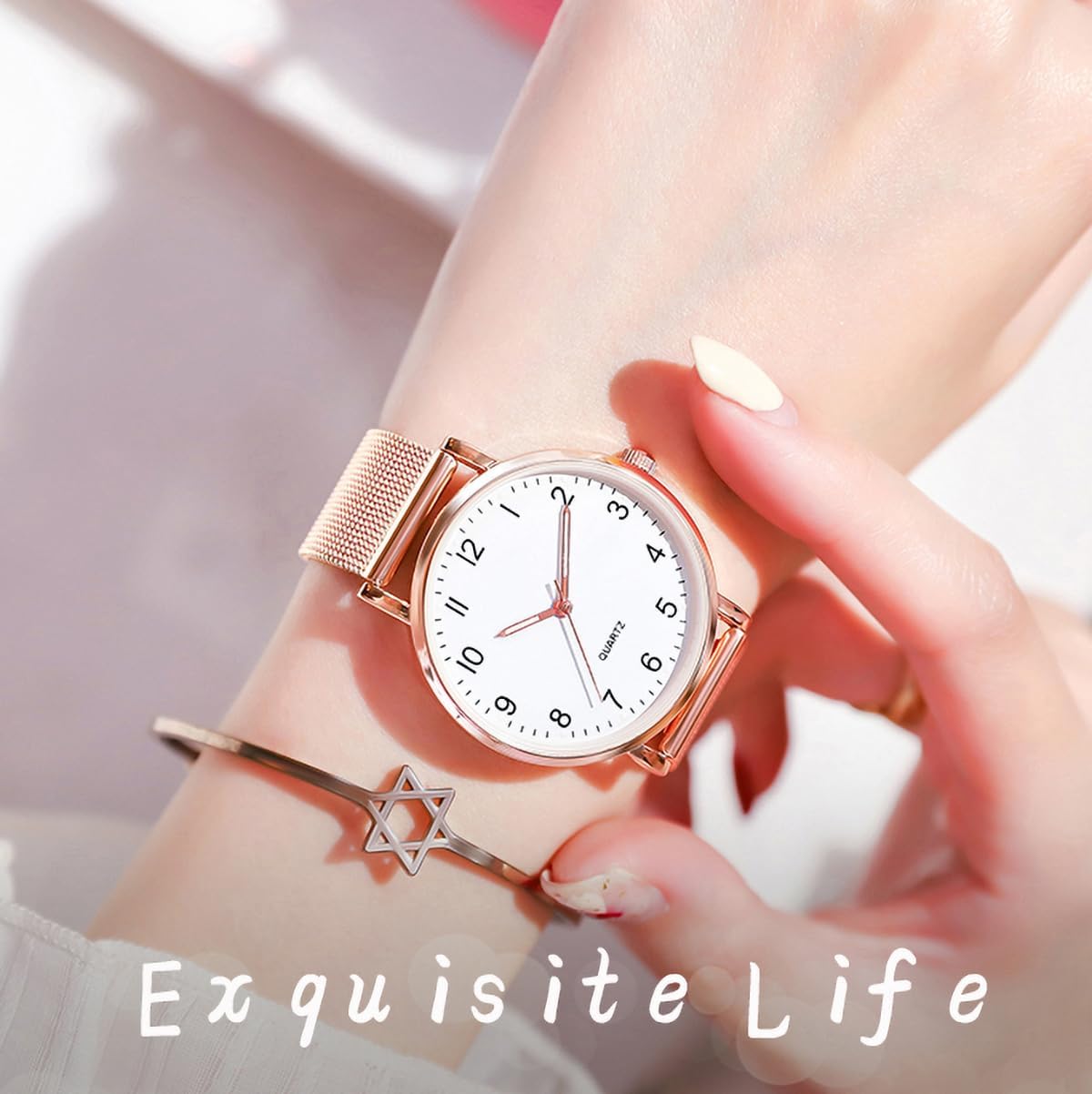 Women Round Watches Rose Gold case Stylish Quartz Pointer Design, Specially Designed for Ladies' Wrist Watches - Image 2