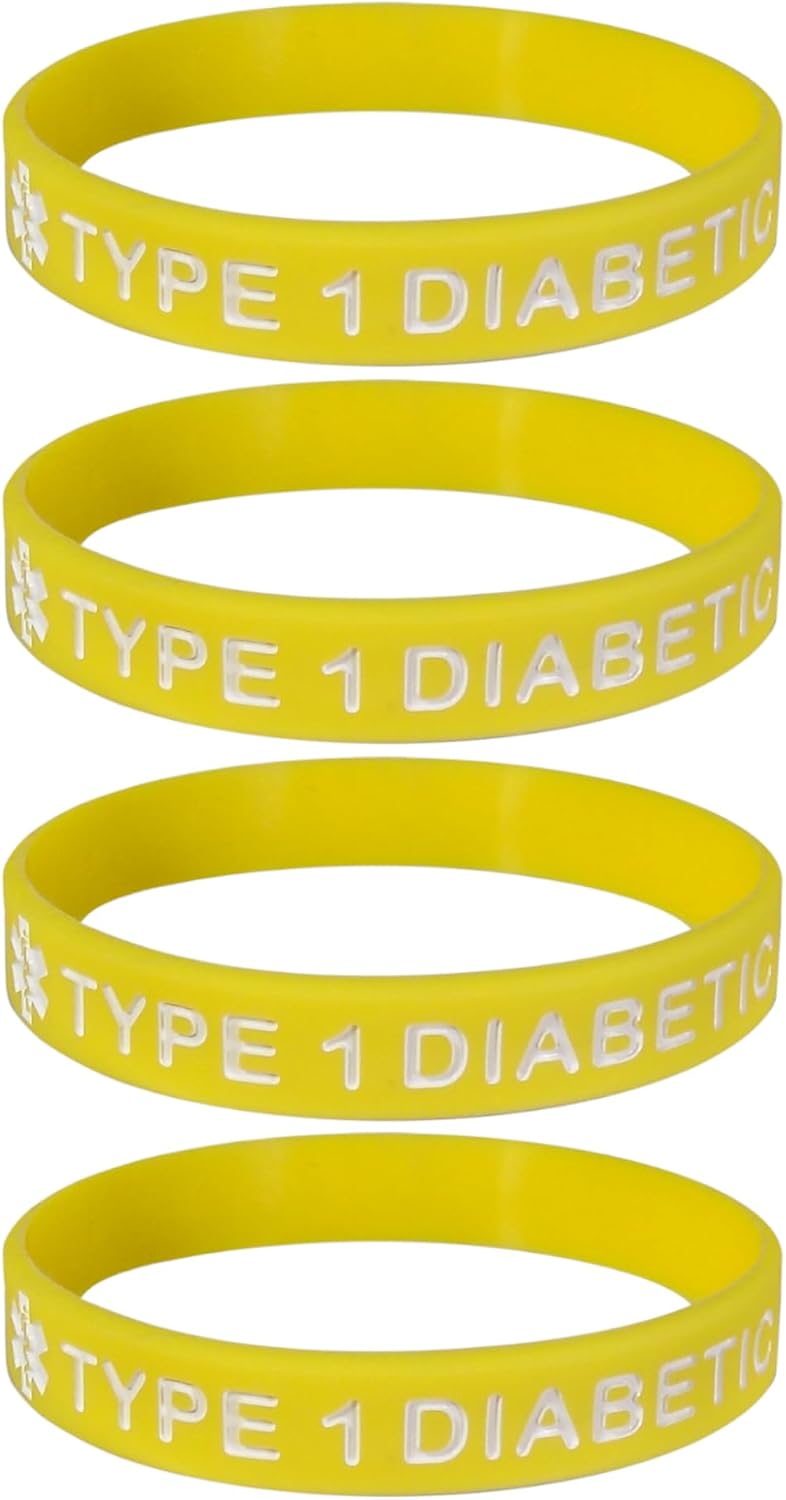 TYPE 1 DIABETIC INSULIN DEPENDENT Medical Alert ID Silicone Bracelet Wristbands Pastels 4 Pack