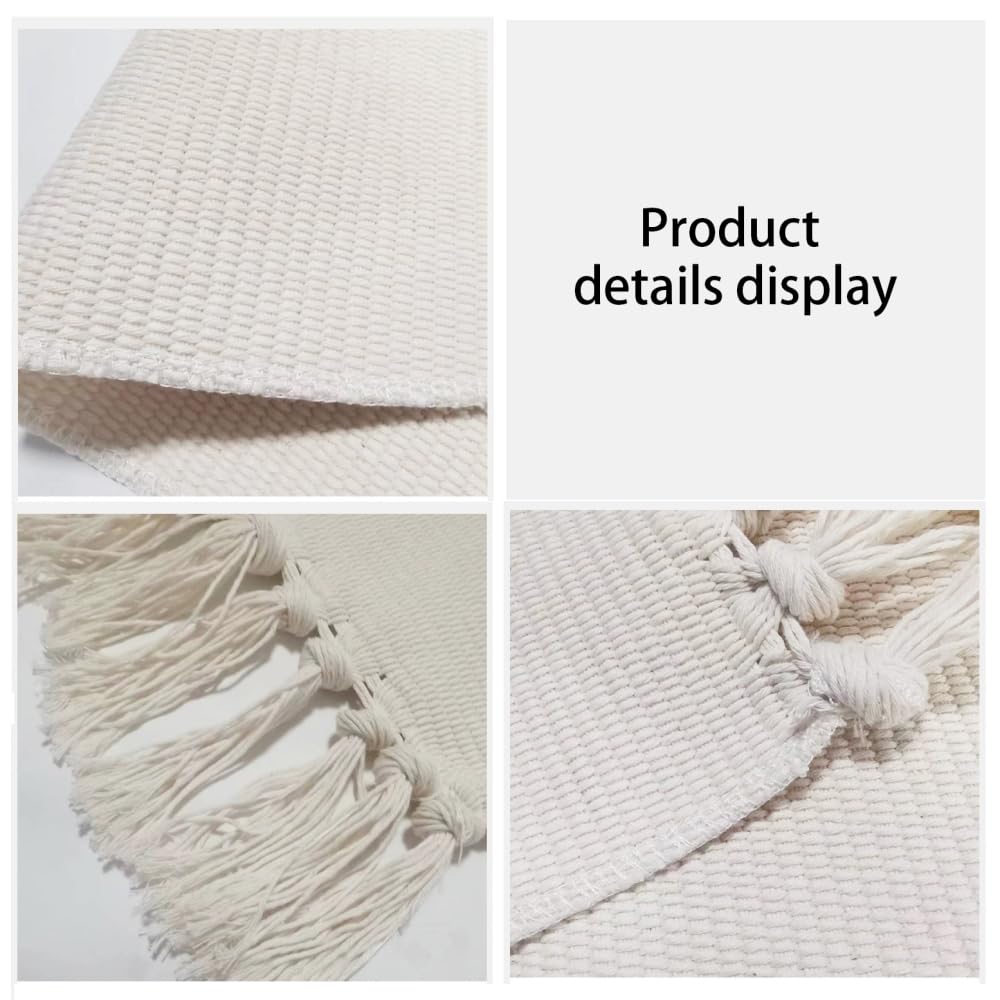 Aniyan Handgewebter Baumwollteppich Rund Boho Stil mit Fransen, Geflochtener Teppich Waschbar Faltbar, Weicher Teppich für Wohnzimmer Schlafzimmer Küche Flur (Ø 100cm,Muster H)