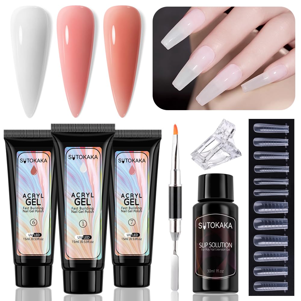Amazon.com: SUTOKAKA Poly Gel Nail Kit, 3 Colors White Nude Pink