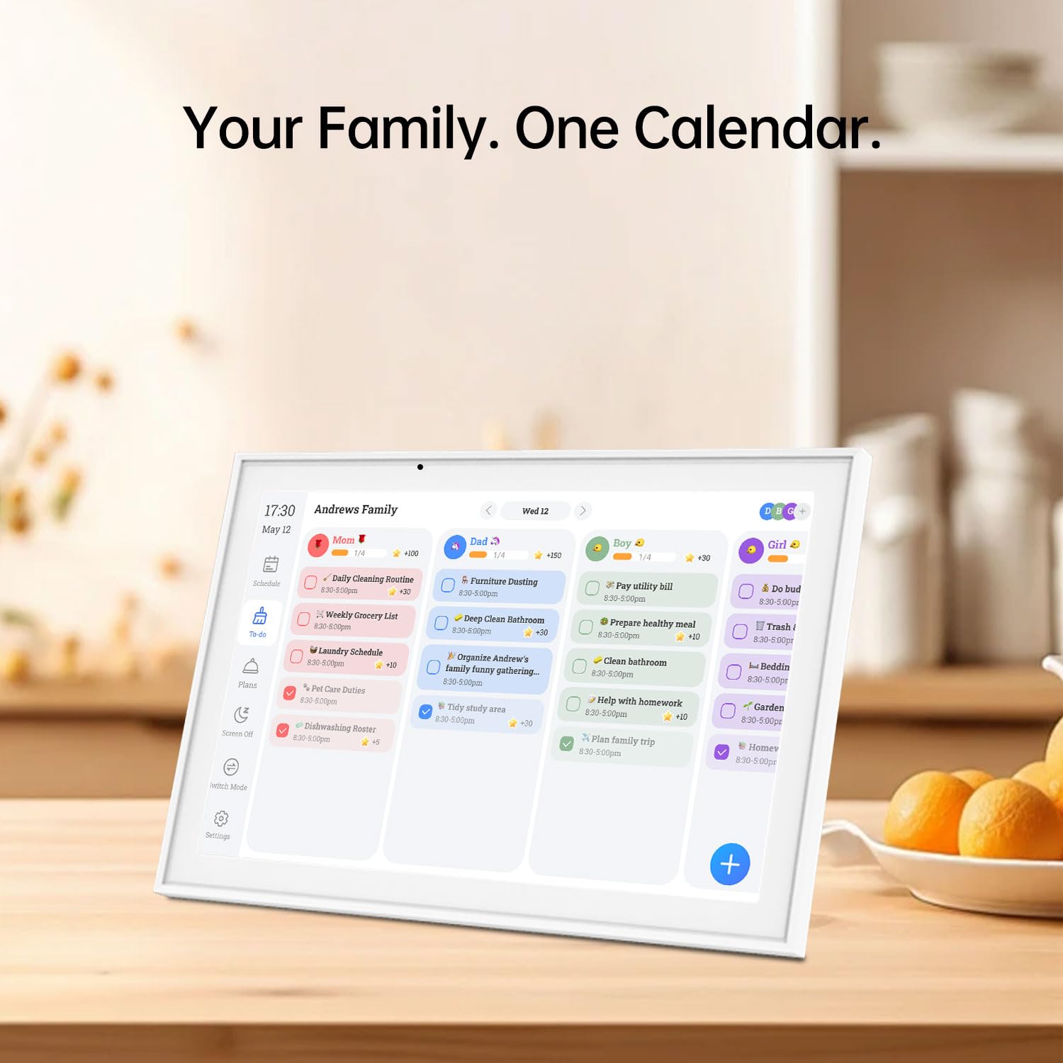 Calendario digitale da 10,1 pollici e diagramma delle faccende domestiche, planner interattivo da parete touchscreen, organizzatore intelligente per la famiglia per gli orari familiari