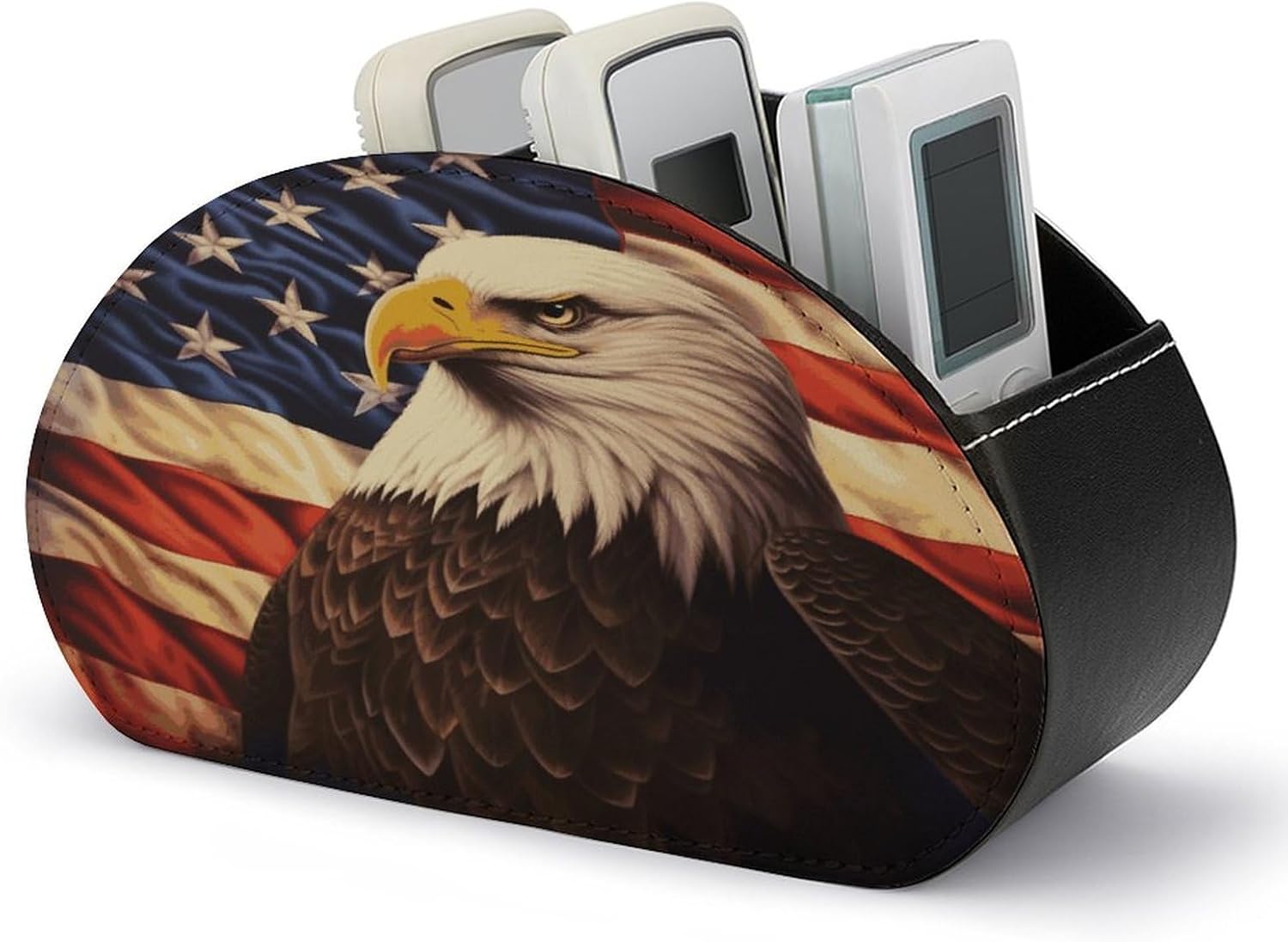 TV Remote Control Holder, 5 Compartments, Flag And Eagle