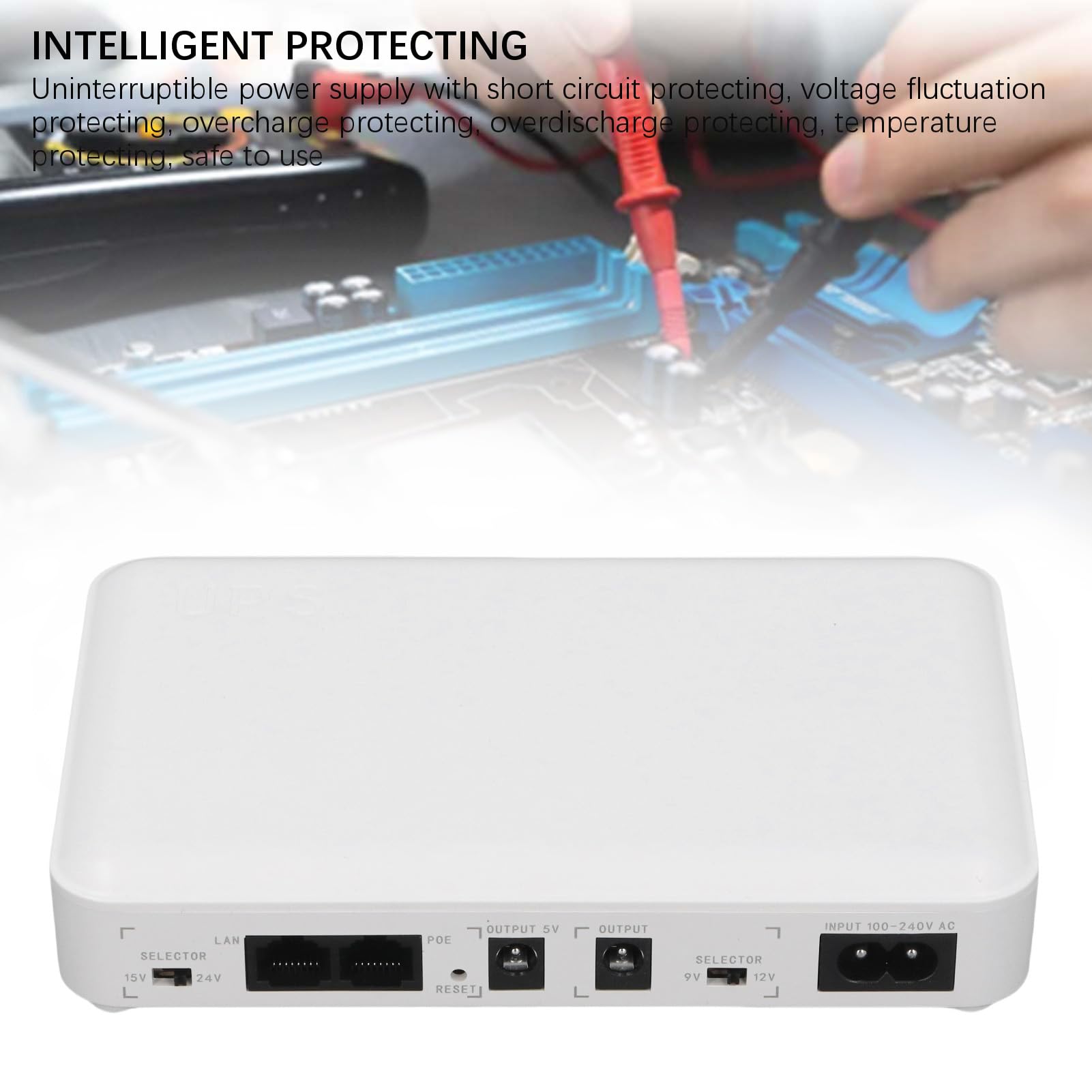 YWBL-WH Mini UPS de Respaldo de Batería, Fuente de Alimentación Ininterrumpida de 8000 MAh con Protección contra Cortocircuitos, para Enrutador, Módem, Cámara de Seguridad, Teléfono (Enchufe de la UE)