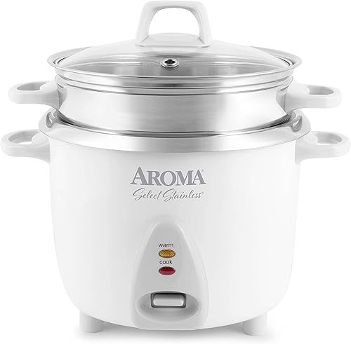 Aroma Housewares - Arrocera de acero inoxidable seleccionada de 14 tazas (cocidas) y vaporizador de alimentos, operación con un solo toque, modo