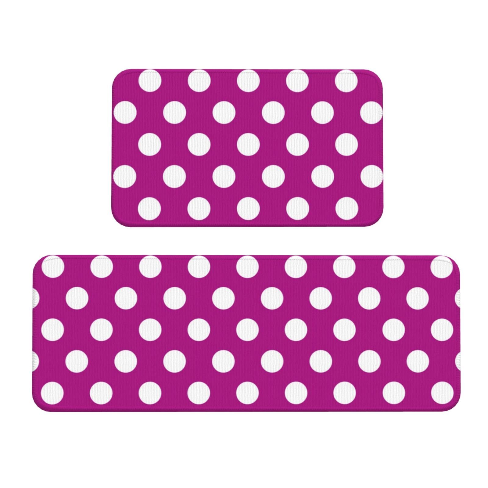 GVYGVY Antifatigue Kitchen Mats for Floor 2 Piece - Bright Purple Polka Dot Print Kitchen Rugs Washable, Non Slip Runner Rug Standing Mat for Office/Bathroom/Laundry/Home Decor and Accessories