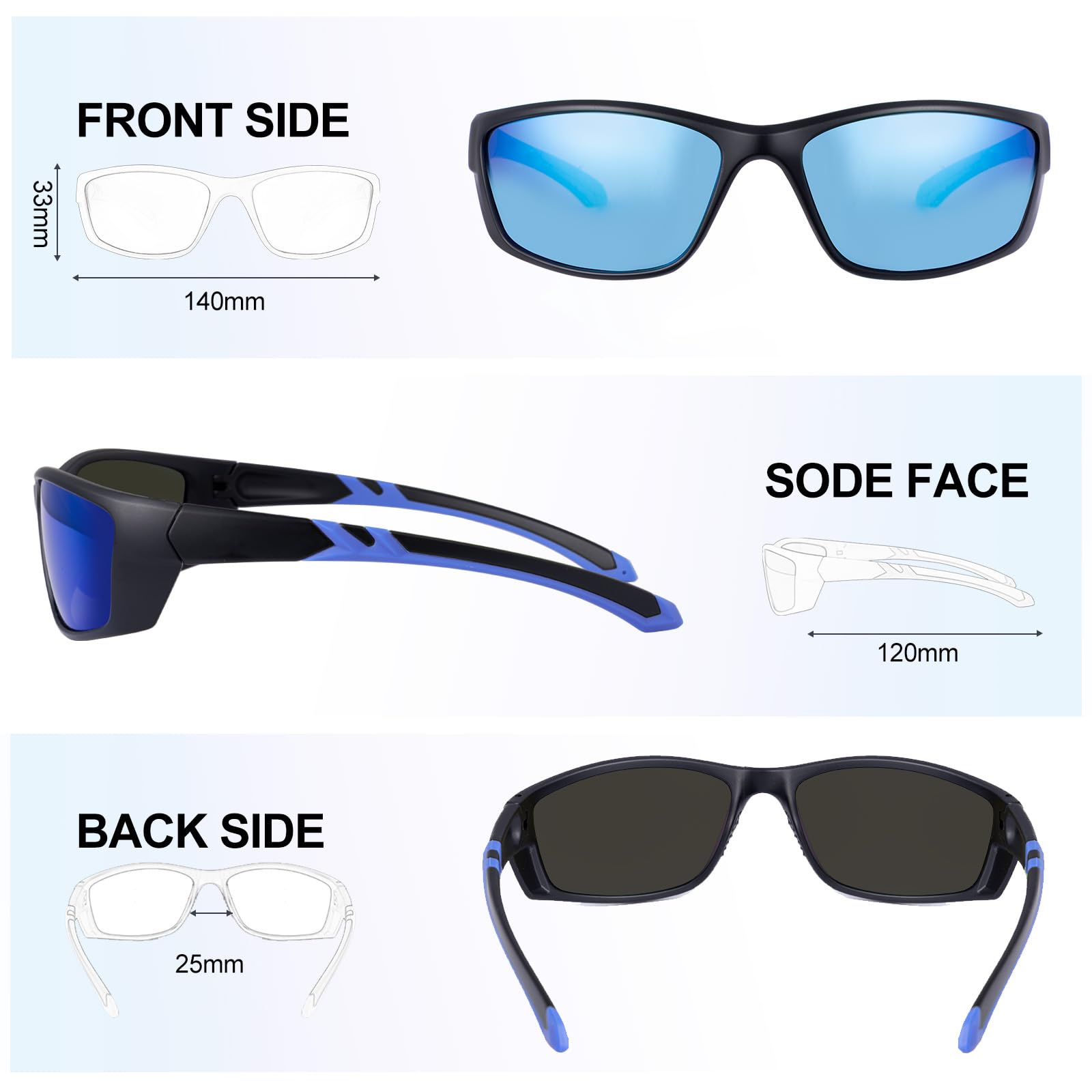 SKYWAY Polarized Wrap Around Sport Sunglasses for Women Men UV Protection Baseball Softball Running Driving Fishing Cycling Glasses,Blue - Image 2