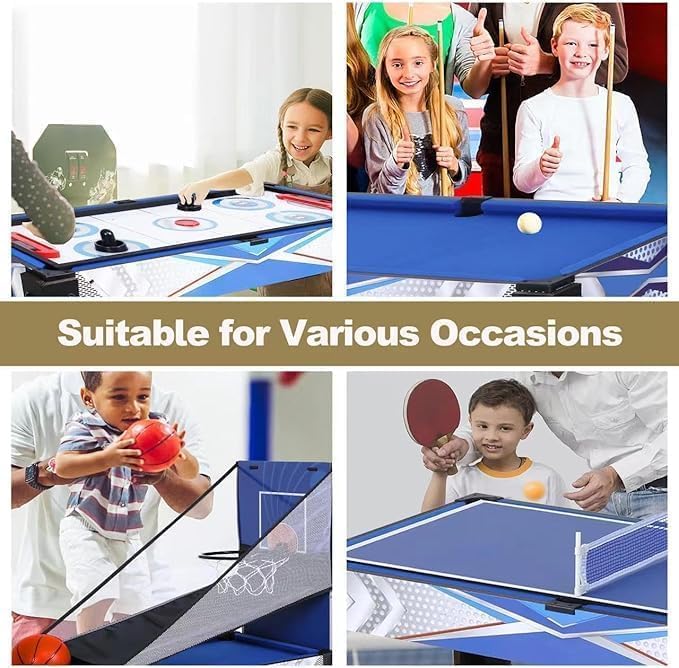 5-in-1 Multi Game Combination Table Set Table Tennis Table, Pool Table, Archery, Slide Hockey, Basketball Shooting for Family Friends Interactive Game Table