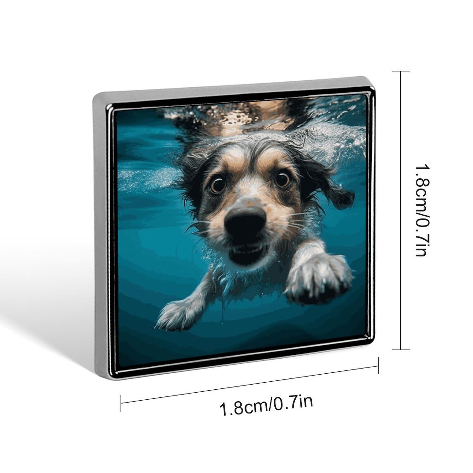 Square Lapel Pins Underwater Dog Metal Square Brooceh Badge for Suits, Backpacks & Hats, Lapel Accessory