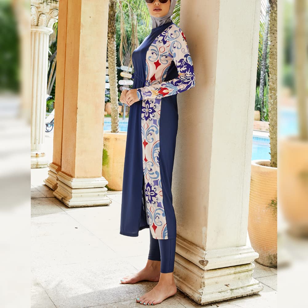 Odizli Damen Muslimische Bademode Islamisch Burkini Langarm Schwimmoberteile Built in Bra+Schwimmhose+Hijab 3tlg Full Cover Badeanzug