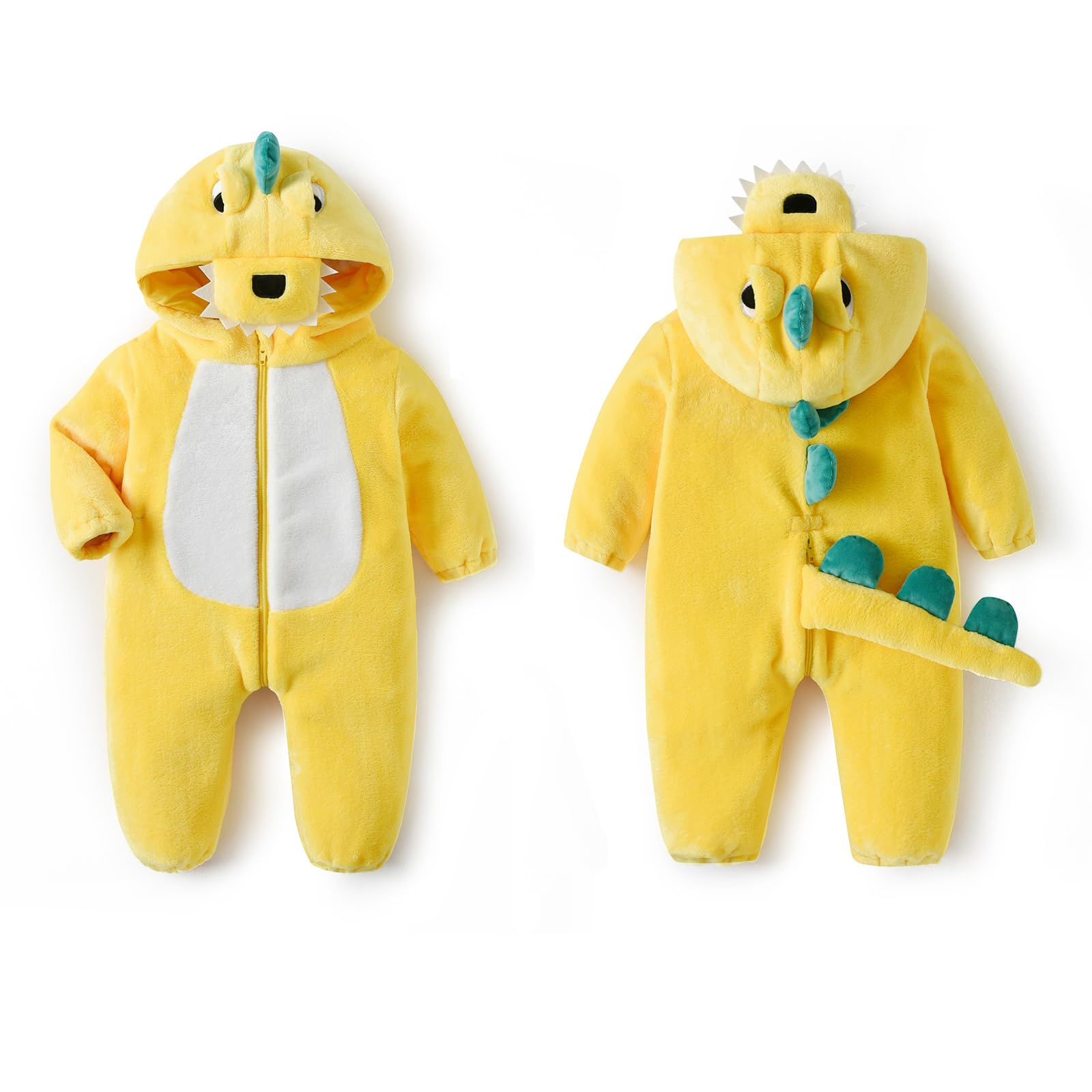 LOLANTA Disfraz de Dinosaurio Bebé, Peleles de Manga Larga de Peluche con Capucha