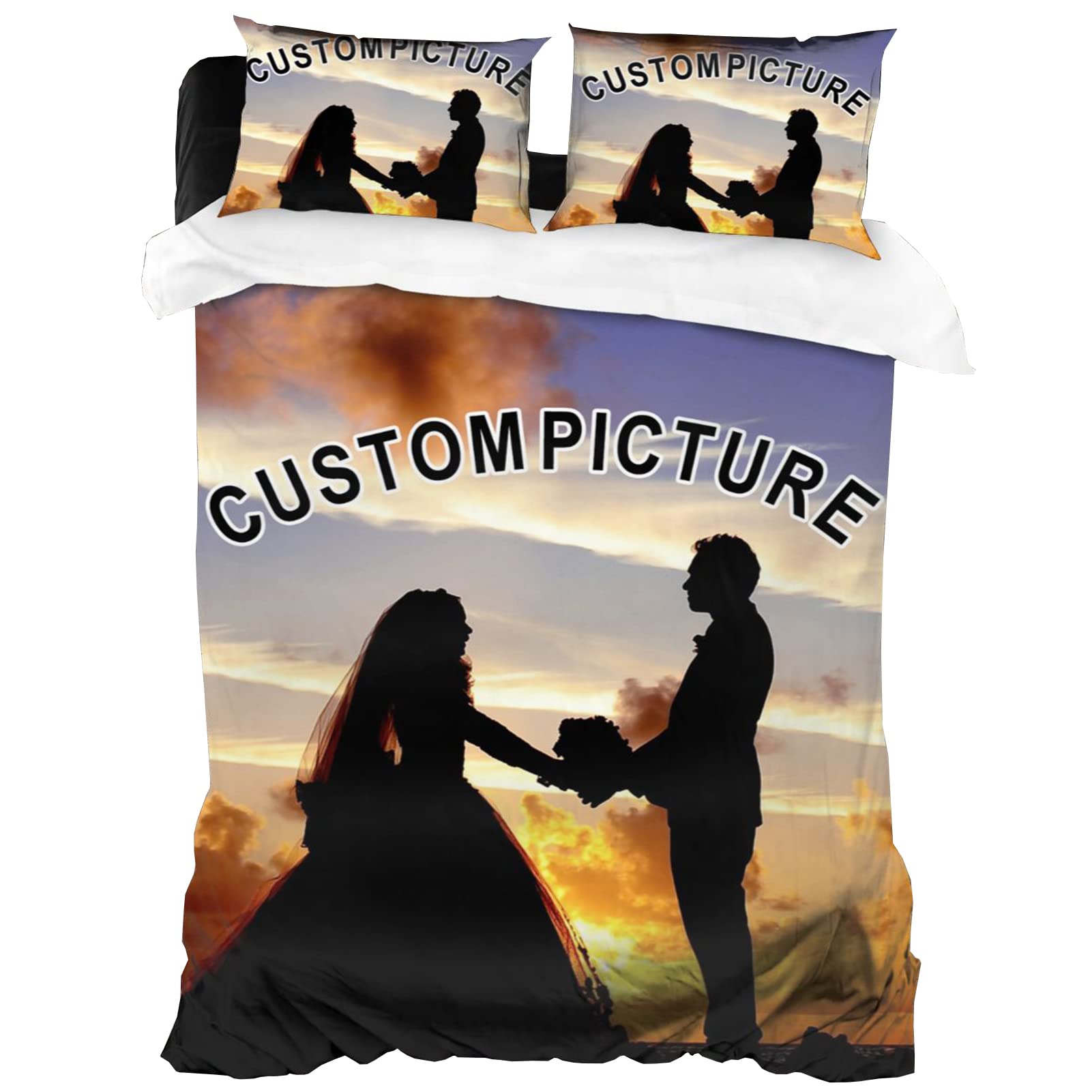 LZXSXZ Personalized Double Duvet Cover, Personalised Photo Bedding Set Custom Photo Quilt Cover and Pillowcase for Family Couples Baby Birthday Friendship Anniversary