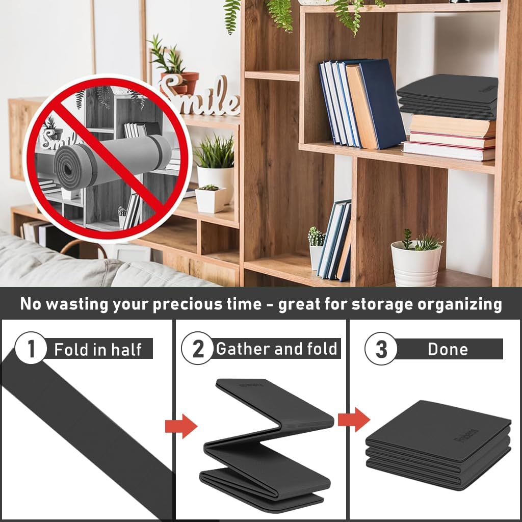 Proberos® Portable Folding Yoga Mat with Carry Bag TPE Anti-slip 5mm Thicken Fitness Mats for Men Women for Home Workout, Gym, Travel, 72x24 inches