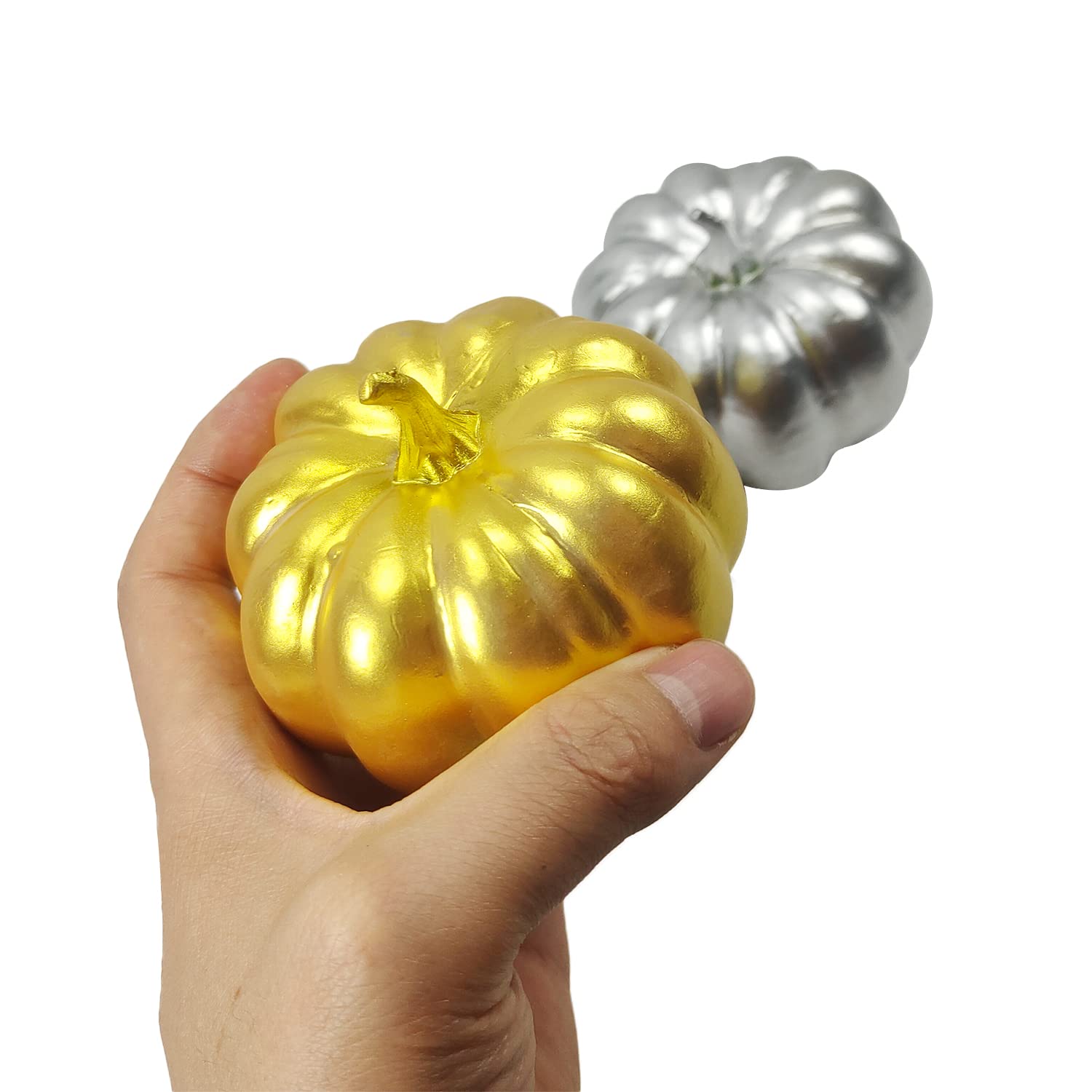Zucche Artificiali In Schiuma Assortite Arancioni E Oro - Decorazioni Autunnali E Halloween - 3