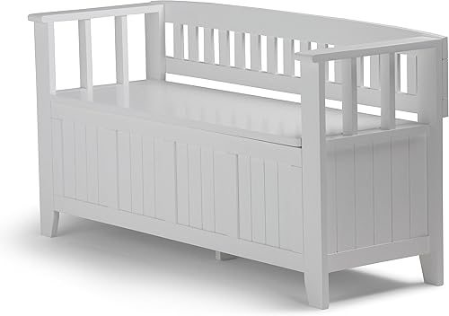 Miniatura 11 de Simpli Home colección Acadian banca para entrada de 48 pulgadas de ancho, Madera, Blanco Blanco,Negro -,Azul costero envejecido,Marrón