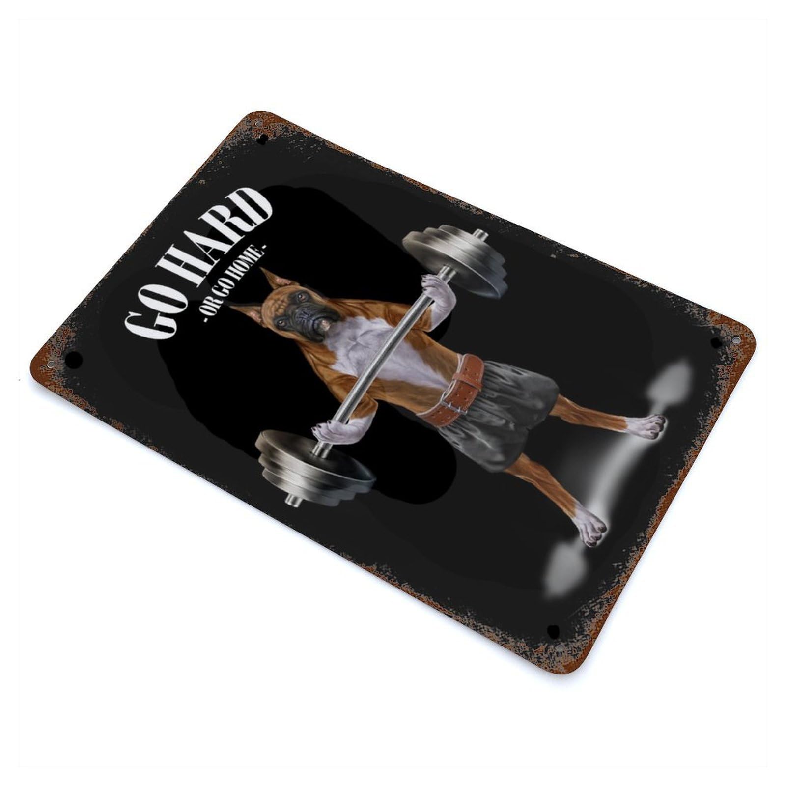 Boxer Dog Weightlifting Vintage Rust Metal Sign 11.8"x7.9", for Basement, Hobby Room And Garage Decor, Farmhouse Wall Decor