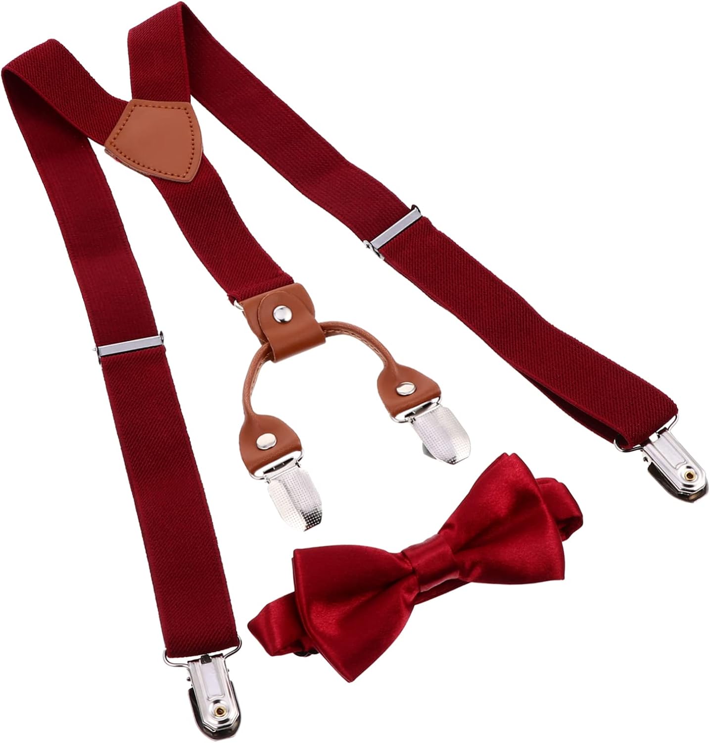 VALICLUD 2sets Adjustable Boy Girl Suspenders Matching Bow Tie Clips for Toddlers Boys Girls for Birthdays Weddings and Formal Occasions Wine