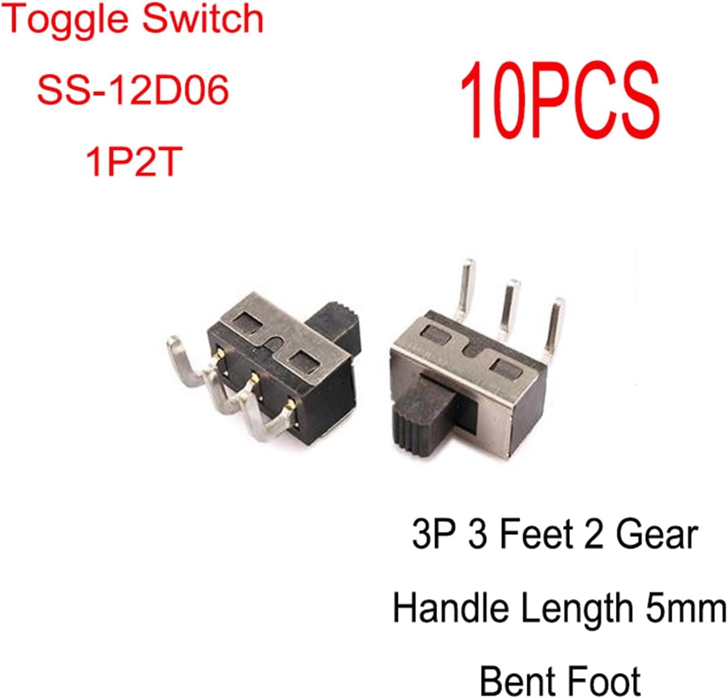 10PCS Slide Switch Micro-Power Toggle Switch Horizontal Sliding Second Gear Third Gear Slide Switch 2/3/4/5MM Handle(SS-12F23)