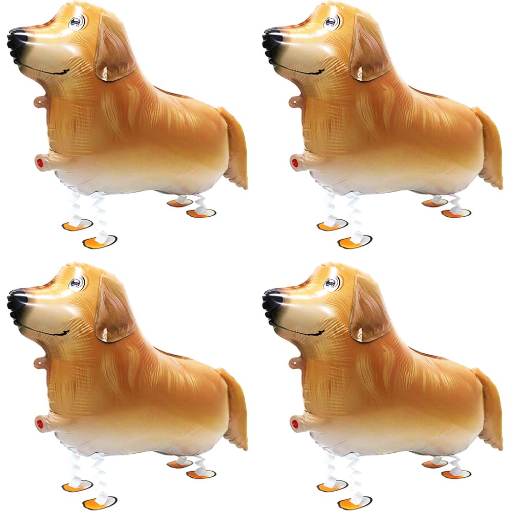 Cute Pet Walking Animal Dog Balloon Walk Golden Retriever Balloons, 4 Pack Air Walkers Puppy Balloons Golden Retriever Dog Party Decoration for Baby