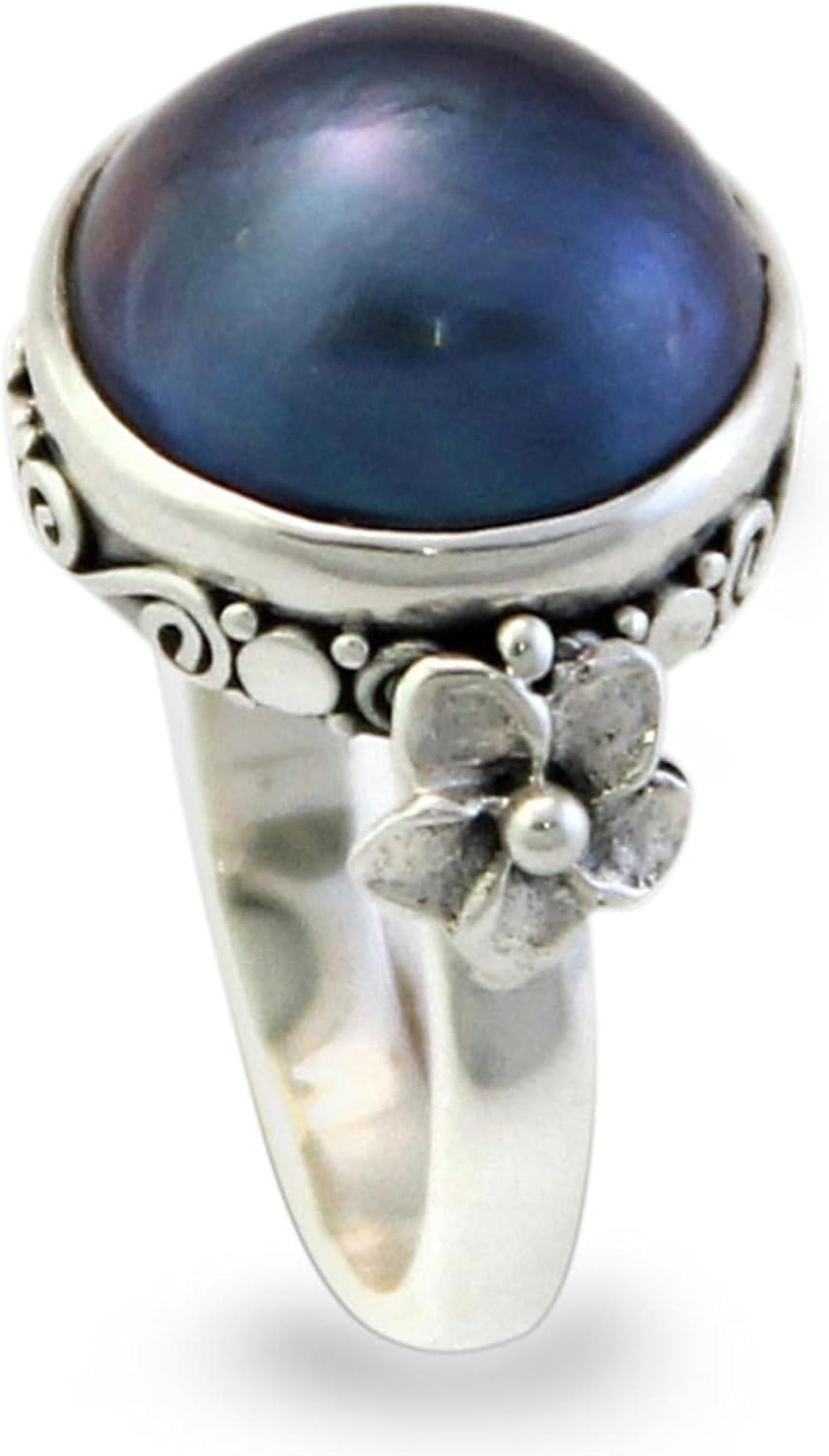 NOVICA PEARL Dyed .925 Sterling Silver Ring 'Blue Moon'