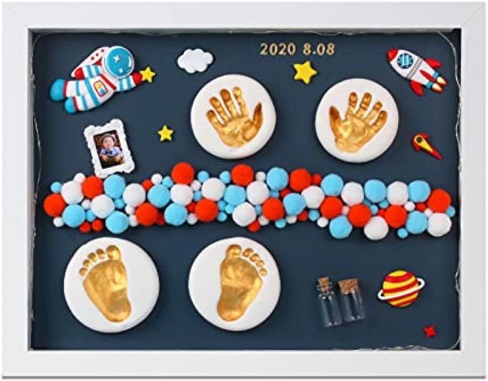 VISMIINTREND Baby Clay Hand and Foot Set with Frame and LED Lights, Decorative Accessories, Baby Gift, Unique Baby Shower Gift, New Parent Gift