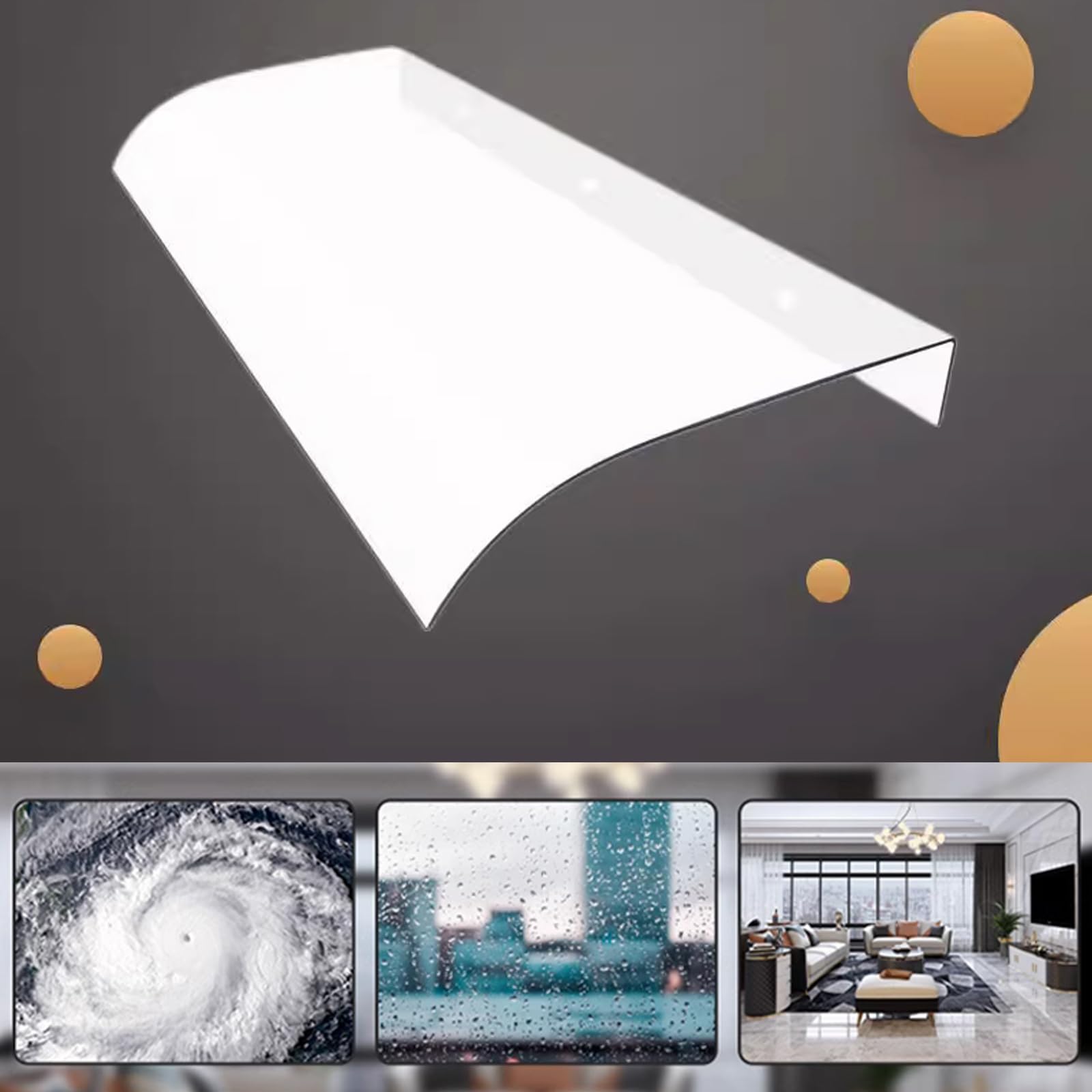 Marquesina para Puertas Invisible,Tejadillo de Protección Transparentes,Toldo para Puerta de Policarbonato,Tejadillo Puerta,Toldo Cubierta de Porche,para Lluvia y Nieve (40x210cm/16 x83)