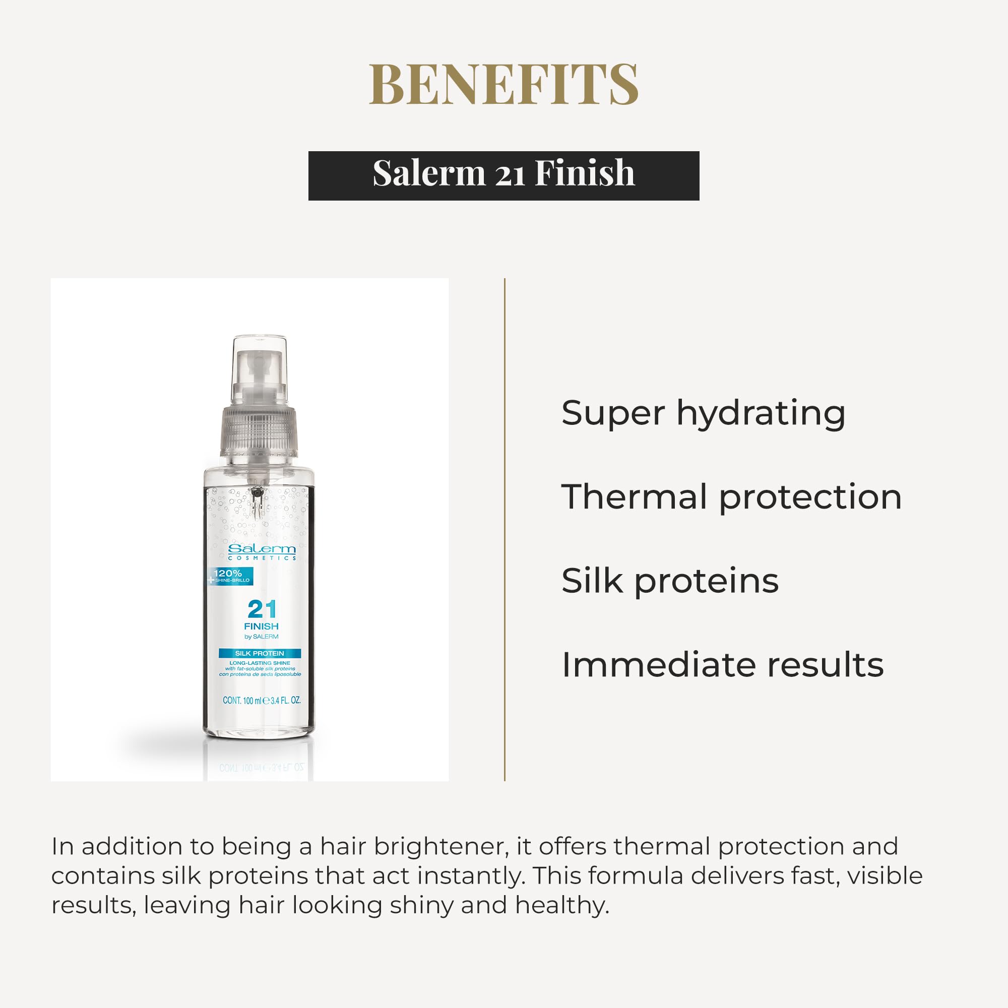 SALERM Spray Pelo Iluminador Salerm 21 Finish 100 ml con Proteínas de Seda Protector Térmico
