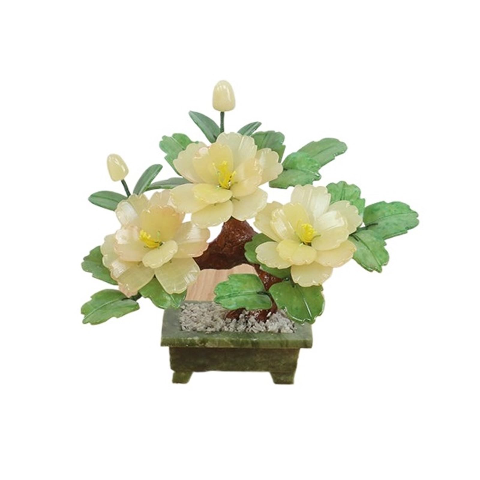 DFGHNBVC Artificial Plants Jade Bonsai, Retro Peony Chinese Handicraft Artificial Flower Potted Plant Simulation Tree,Multi-Colored.Yellow