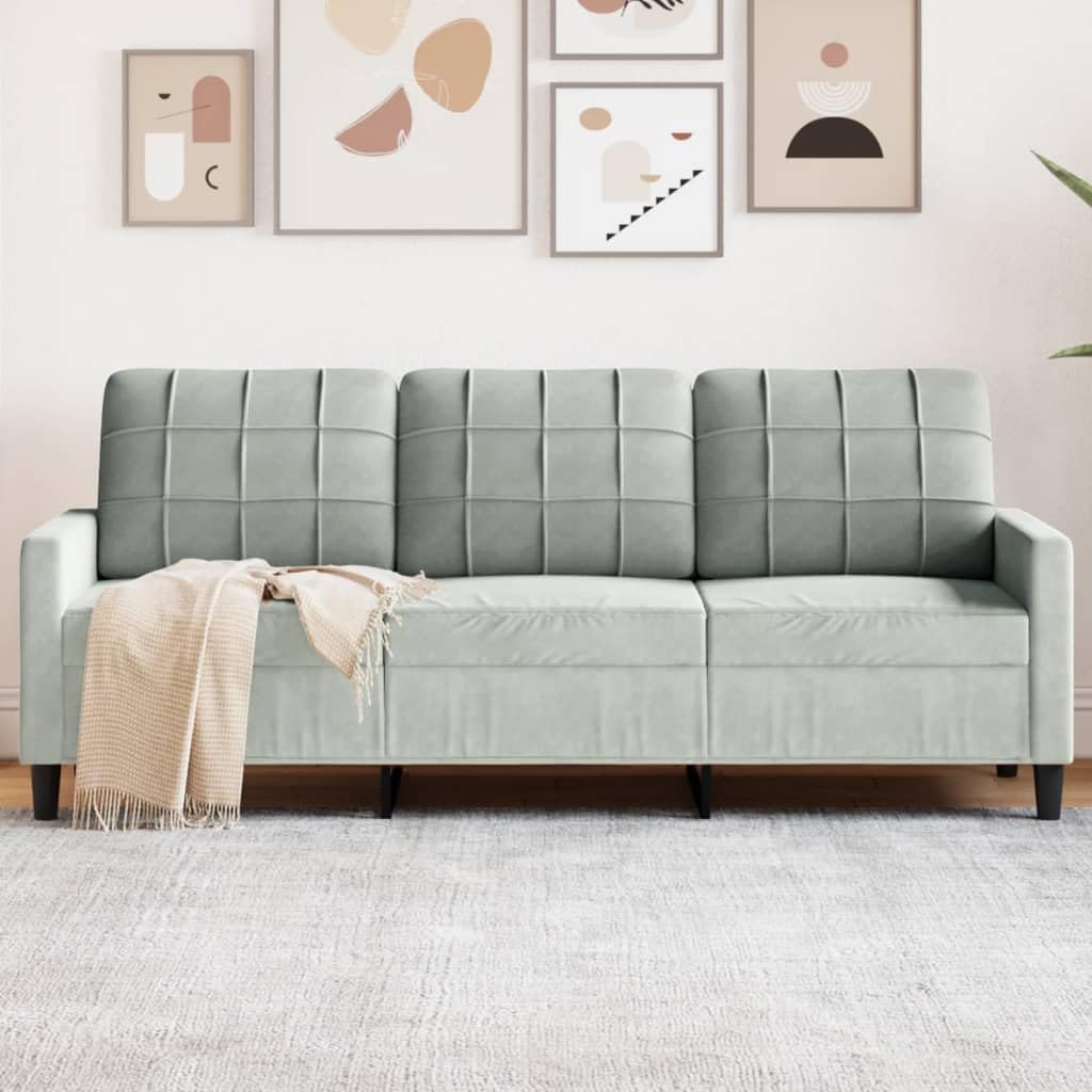 Sofá de 3 plazas Terciopelo Gris Claro 180 cm, sofá de Terciopelo,sofá para 3 Personas