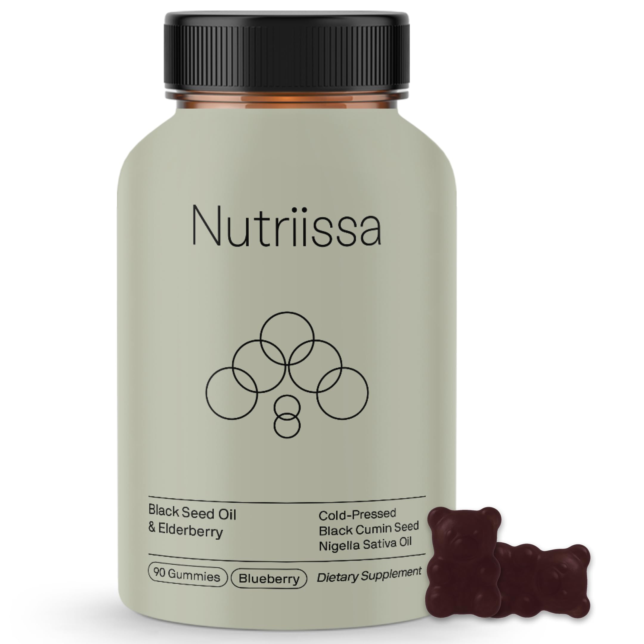Nutriissa Black Seed Oil + Elder Berry Gummies – Cold-Pressed Black Cumin Seed Nigella Sativa Oil – EPEB Certified for Purity & Potency – 90 Blueberry Flavored Vegan Gummies