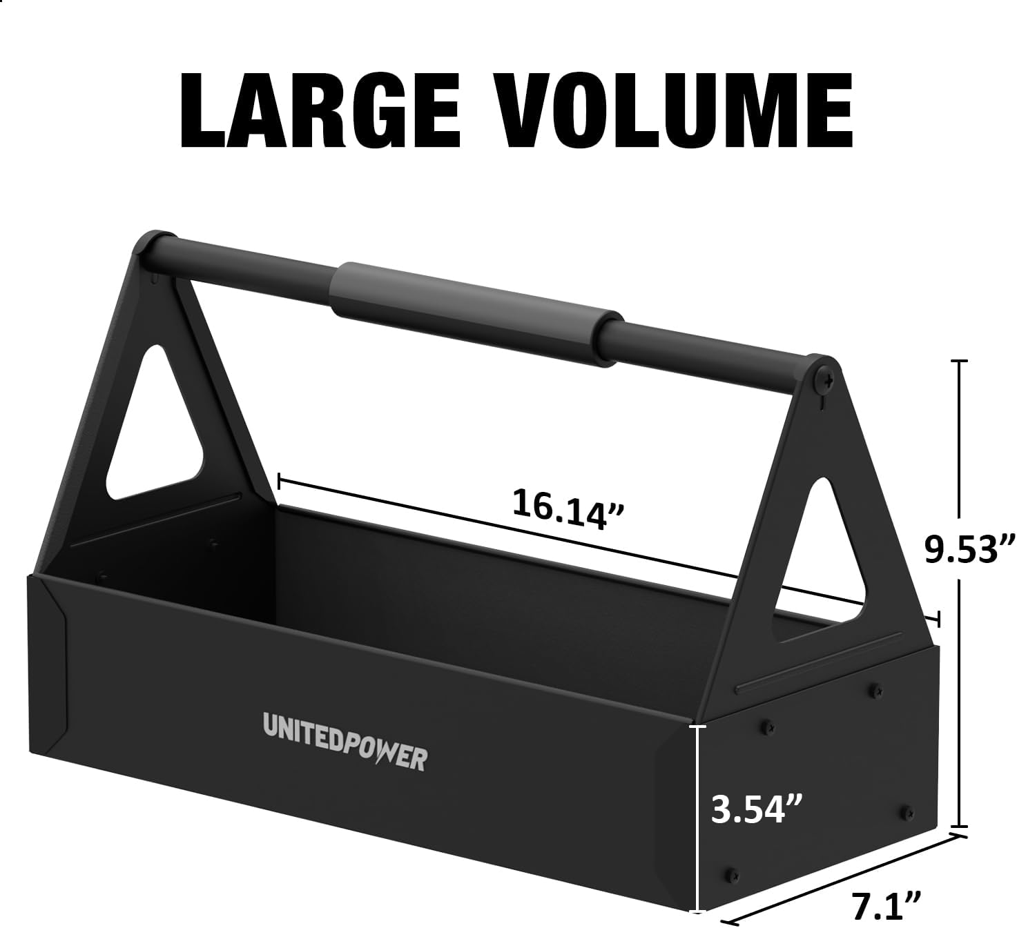 UNITEDPOWER Handy Tool Box, Portable Metal Tote Tray with comfortable grip handle, Tool Organization for Household, Warehouse, Repair Shop, Black