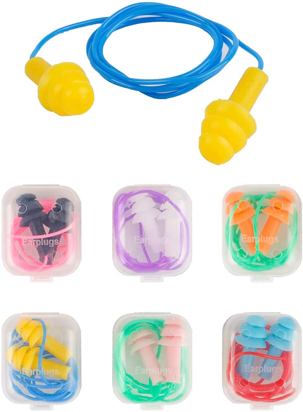 KUAILE6 Pack Ear Plugs Noise Cancelling Reusable Earplugs for Sleeping and Swimming Waterproof Silicone String Ear Plugs