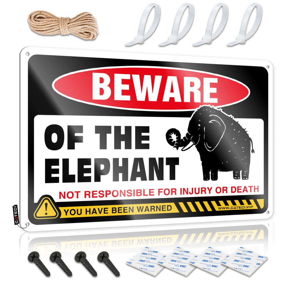 STWNVOITV Bar Posters Beware Of Elephant Tin Sign Bbq Signs Outdoor Metal Home Sign(30X40CM)
