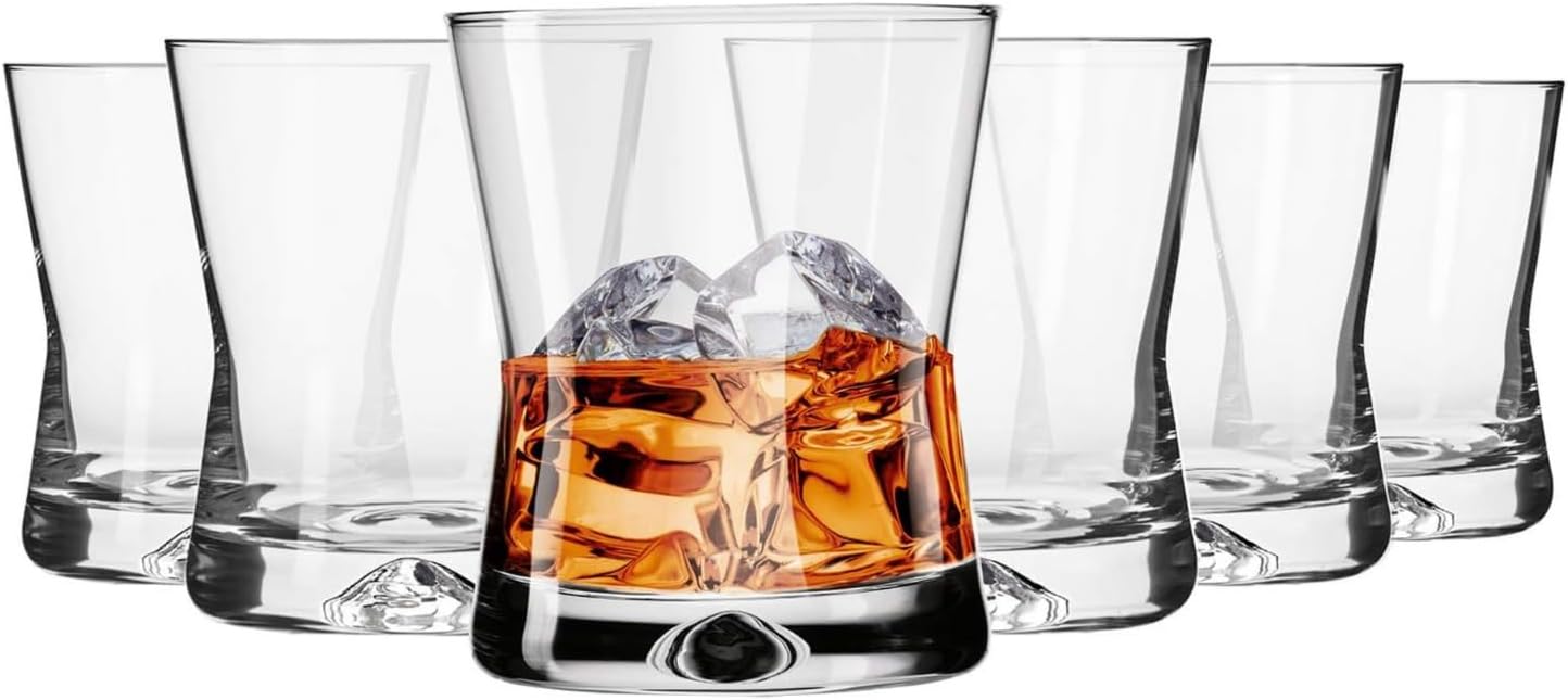 X-Line Whiskey Glasses | Set of 6 | 9.8 oz | Old Fashioned Tumblers, Lead-Free Crystal for Bourbon, Scotch, Cocktails, Water, Juice | Dishwasher Safe | Made in Europe