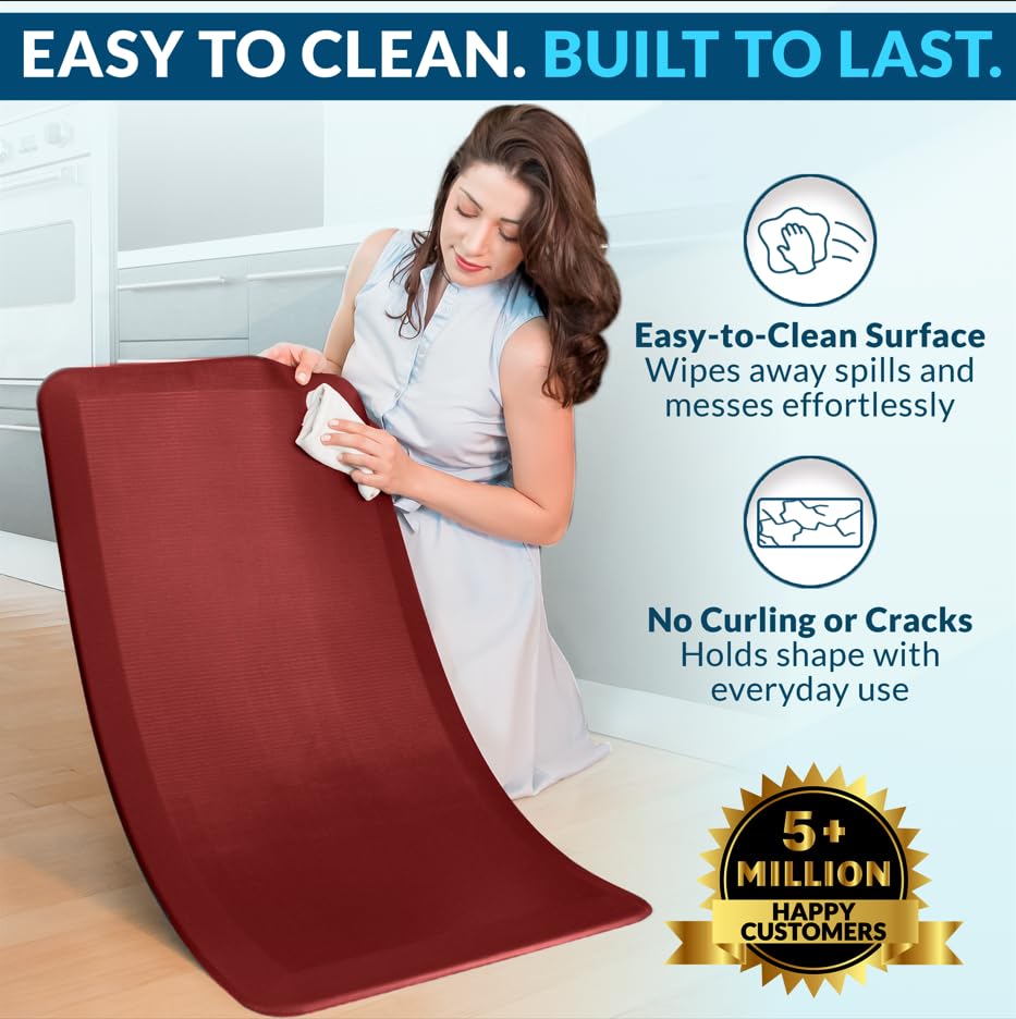 ComfiLife Anti Fatigue Floor Mat – 3/4 Inch Thick Kitchen Mats for Floor, Standing Desk Mat, Kitchen Rug – Comfort at Home, Office – Durable – Stain Resistant – Non-Slip Bottom (24" x 70", Red)