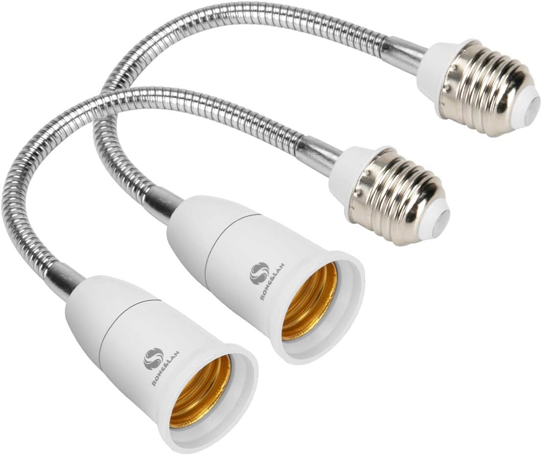RONG&LAN E27 Flexible Light Bulb Lamp Socket Adapter Extender/Adjustable Edison Bulb Socket Extension for Home Light Fixtures/LED Grow Light Socket Stand etc (11.8inch,2-Pack)