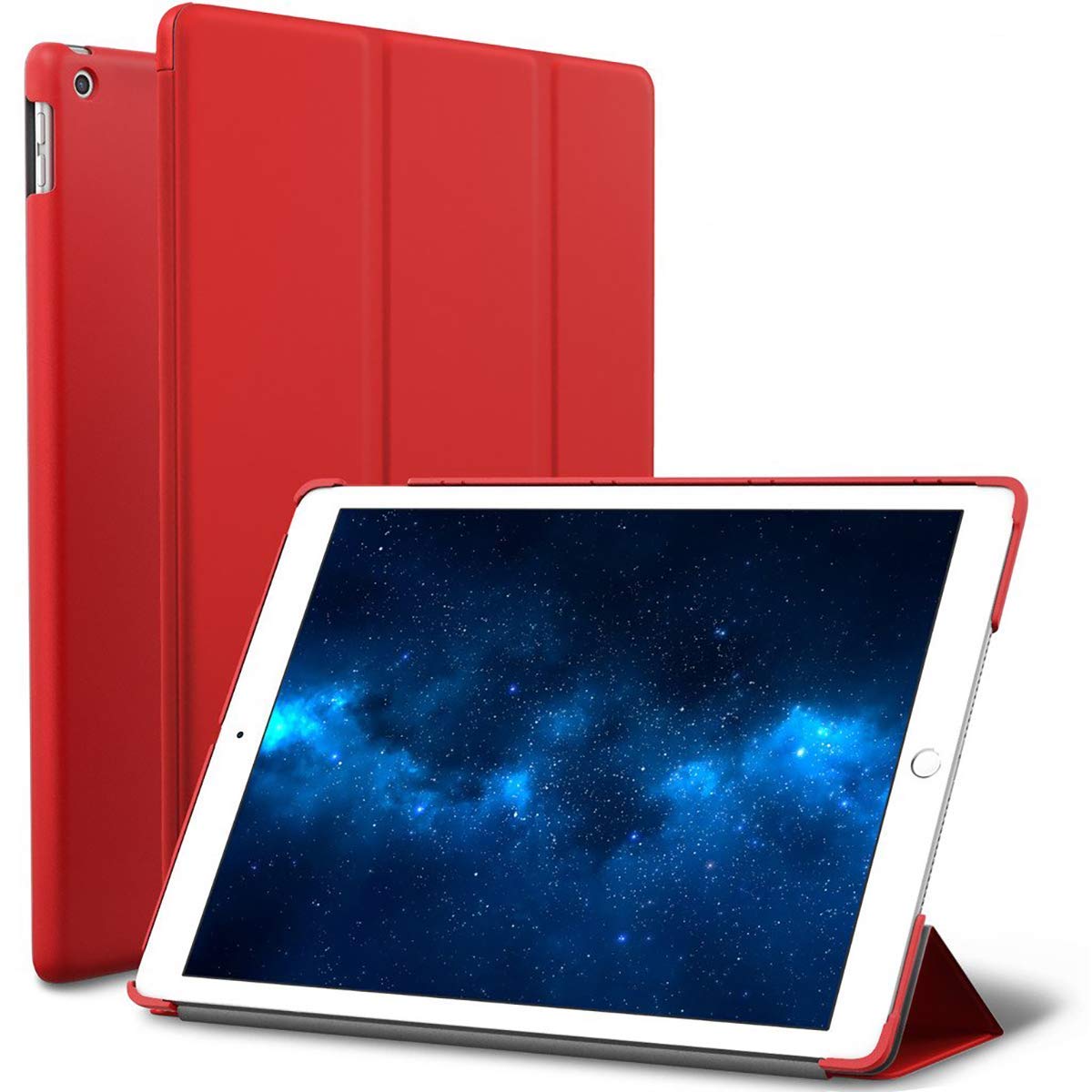 Trifold Flip Case for Apple iPad Air 3 (3rd Gen) 10.5″ 2019 / Pro 10.5″ 2017 [ A1701 A1709 A2152 A2123 A2153 A2154] Smart Cover with Soft Silicone Back, Light-Weight Auto Sleep/Wake – Red