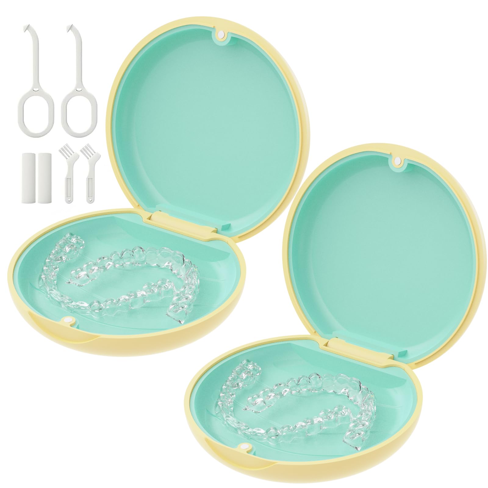 Photo 1 of 2 Pack Retainer Case, Compatible with Invisalign, Orthodontic Aligner Case with Removal Tool and Brush, Lemon Yellow & Seafoam