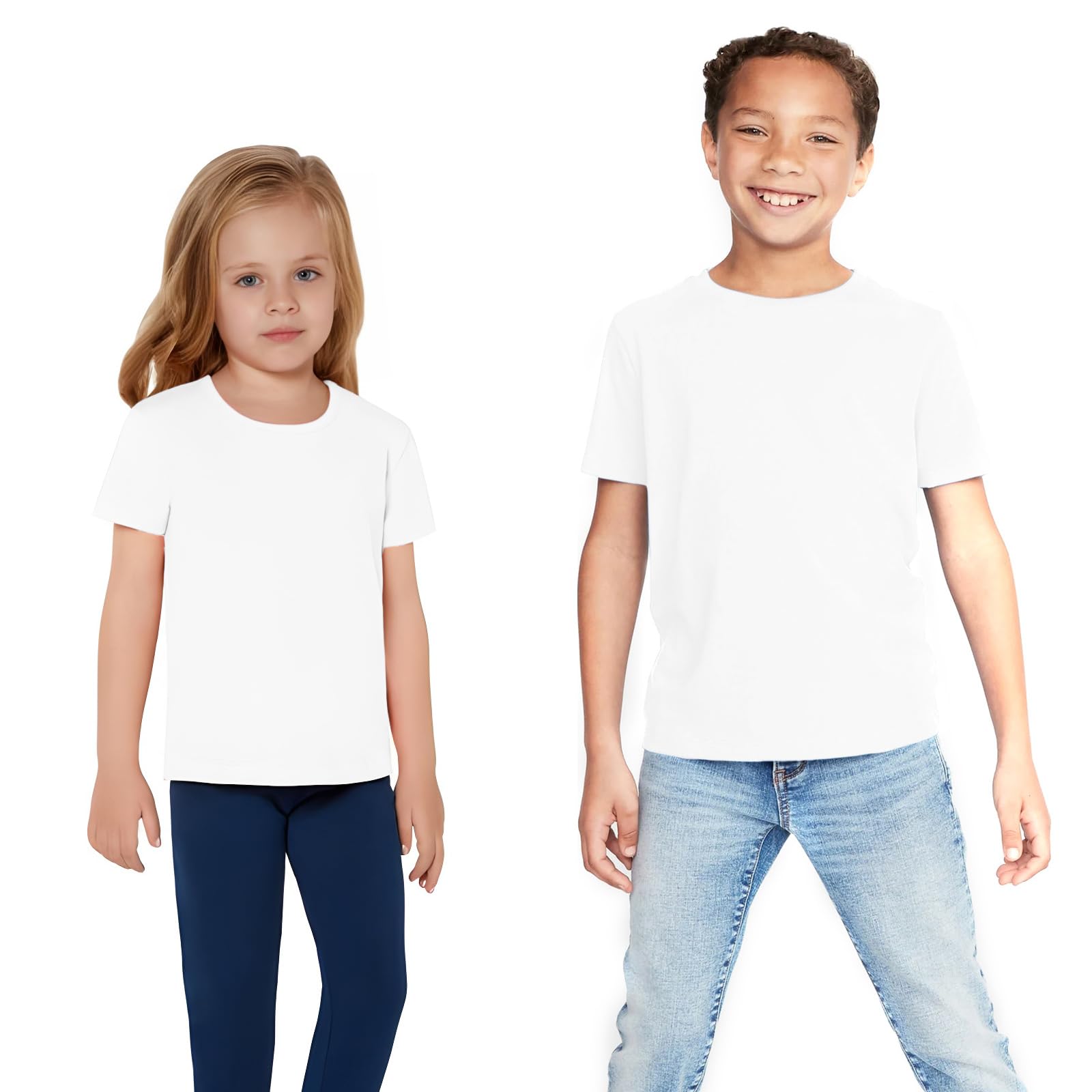 Eversoft Cotton Crew Neck T-Shirts for Boys Girls Short Sleeves (as8, Age, 4_Years, 5_Years, Regular, White)