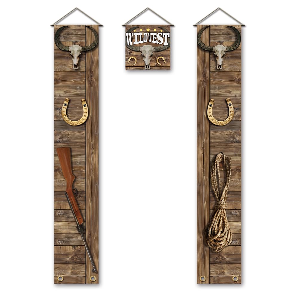 SUPERDANT West Cowboy Decorations Wild West Welcome Door Banner Party Decoration Set Cowboy Porch Sign Welcome Cowboy Banner Hanging Decoration for Western Cowboy Party Door